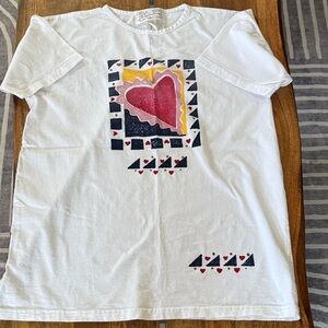 White Tee with Heart and Geometric Design